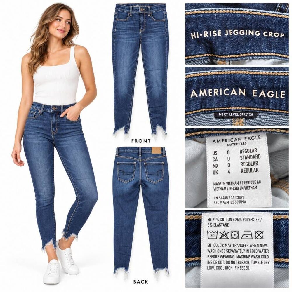 American Eagle 0 Hi-Rise Jegging Crop Jeans Raw Hem